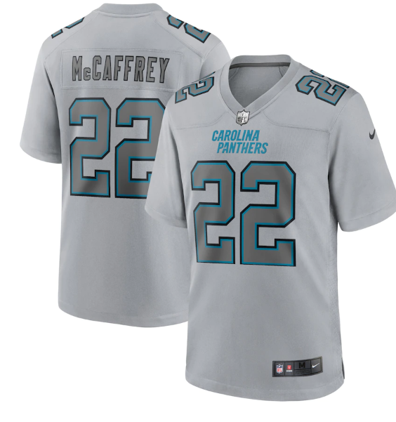 Men's Carolina Panthers #22 Christian McCaffrey Grey Atmosphere Fashion Stitched Game Jersey